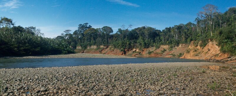 Acantilados cubiertos de selva a orillas del río Madidi, Parque Nacional Madidi